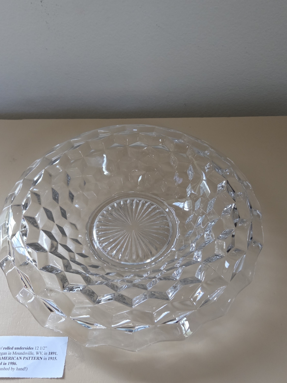 Fostoria Glass American Clear Rolled Edge Center Piece Bowl 12" Cube vintage
